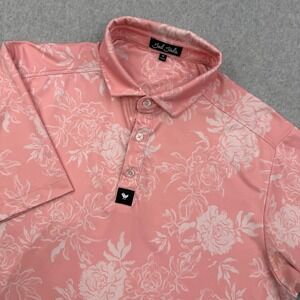 Bad Birdie Polo Shirt Mens Medium Pink Floral Performance Golf Short Sleeve
